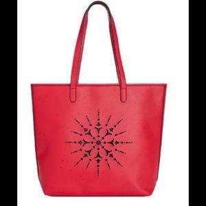 Crabtree and Evelyn Red Faux Leather Laser Cut Medallion Tote